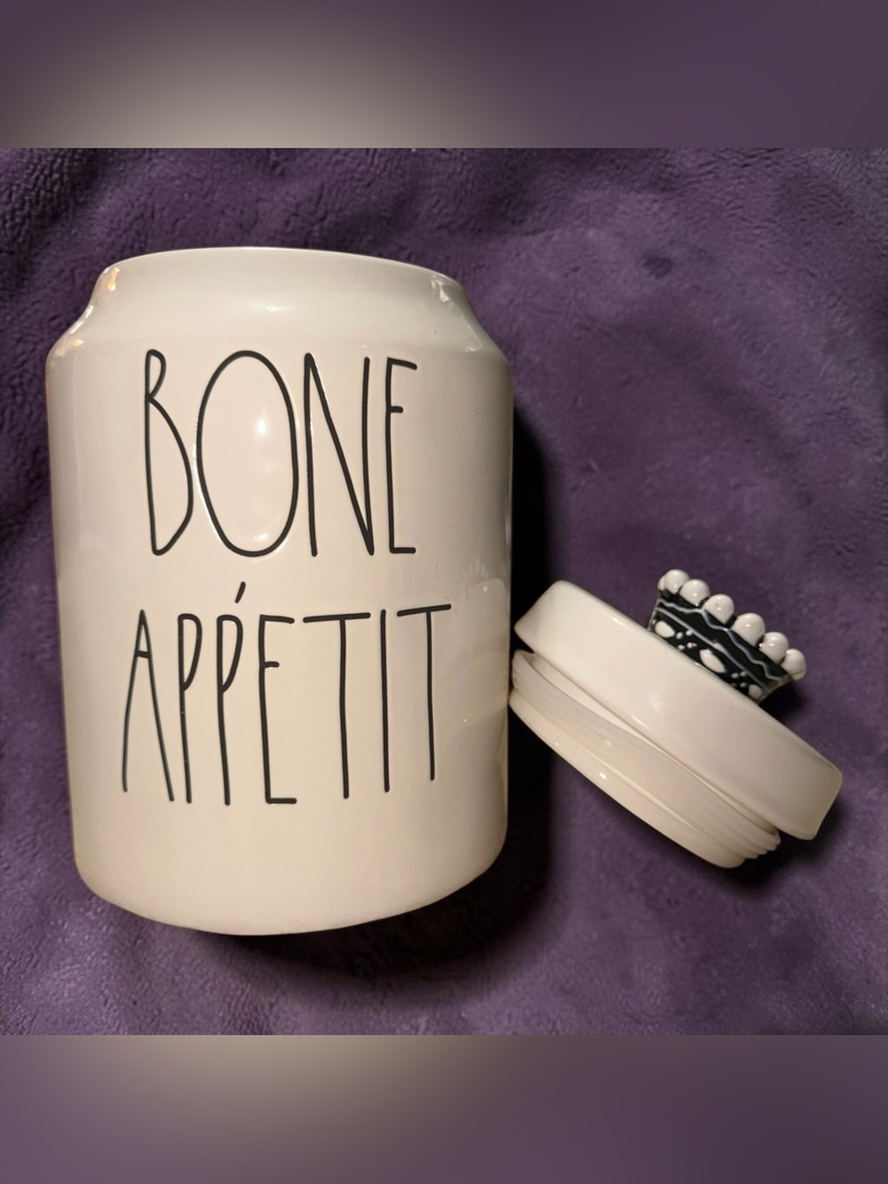 Rae Dunn Cream Ceramic Canister - 'BONE APPÉTIT' with Black Lettering